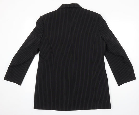Agenda Womens Black Striped Jacket Blazer Size 16