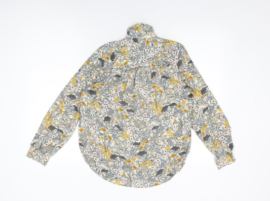 H&M Womens Ivory Floral Polyester Basic Button-Up Size 4 Collared