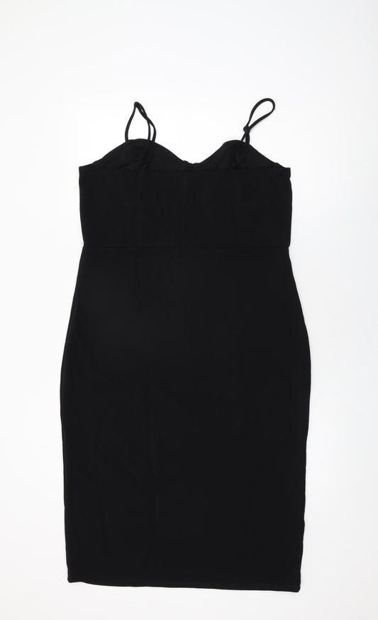 H&M Womens Black Polyester Bodycon Size XL V-Neck Pullover
