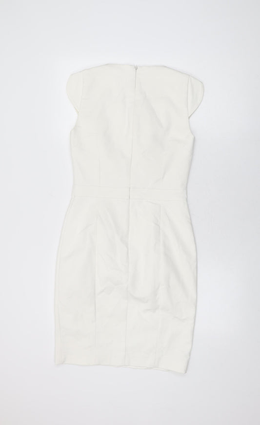 French Connection Womens White Cotton Bodycon Size 10 V-Neck Zip