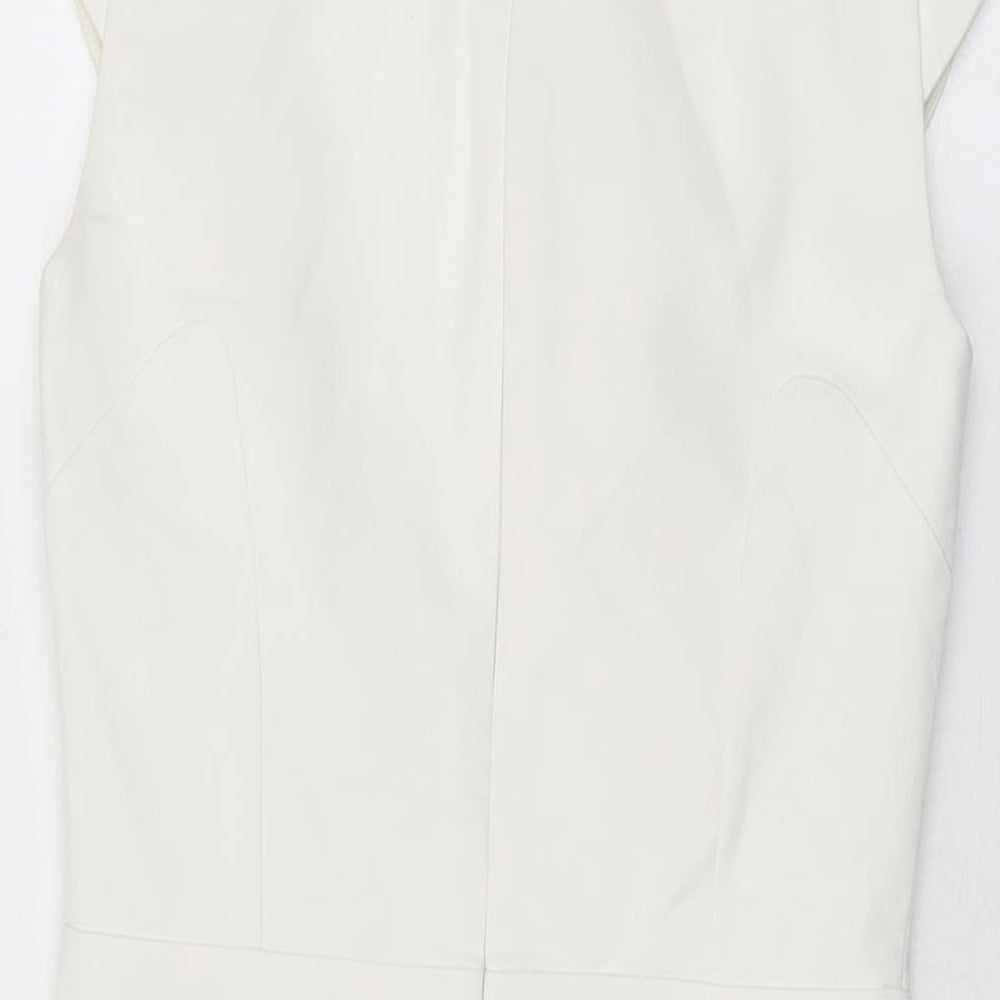 French Connection Womens White Cotton Bodycon Size 10 V-Neck Zip