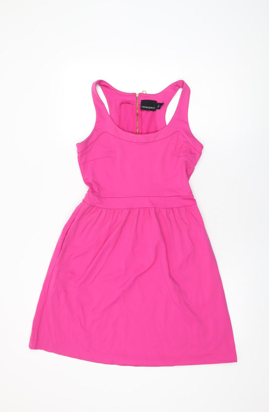 Cynthia Rowley Womens Pink Nylon Skater Dress Size S Scoop Neck Zip