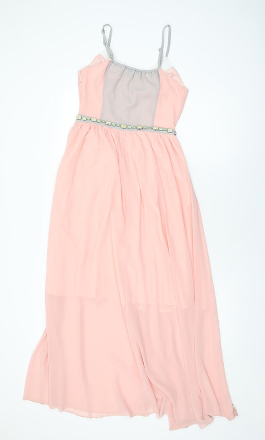 Boohoo Womens Pink Polyester Maxi Size 8 V-Neck Pullover