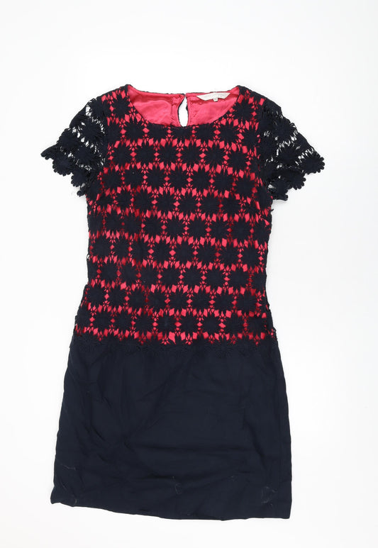RJR.John Rocha Womens Blue Floral Cotton Shift Size 12 Round Neck Zip
