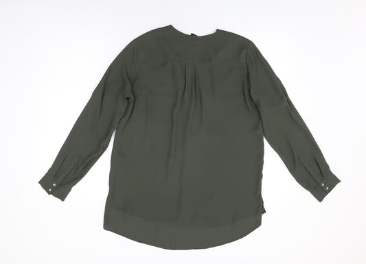 H&M Womens Green Polyester Basic Button-Up Size 8 V-Neck