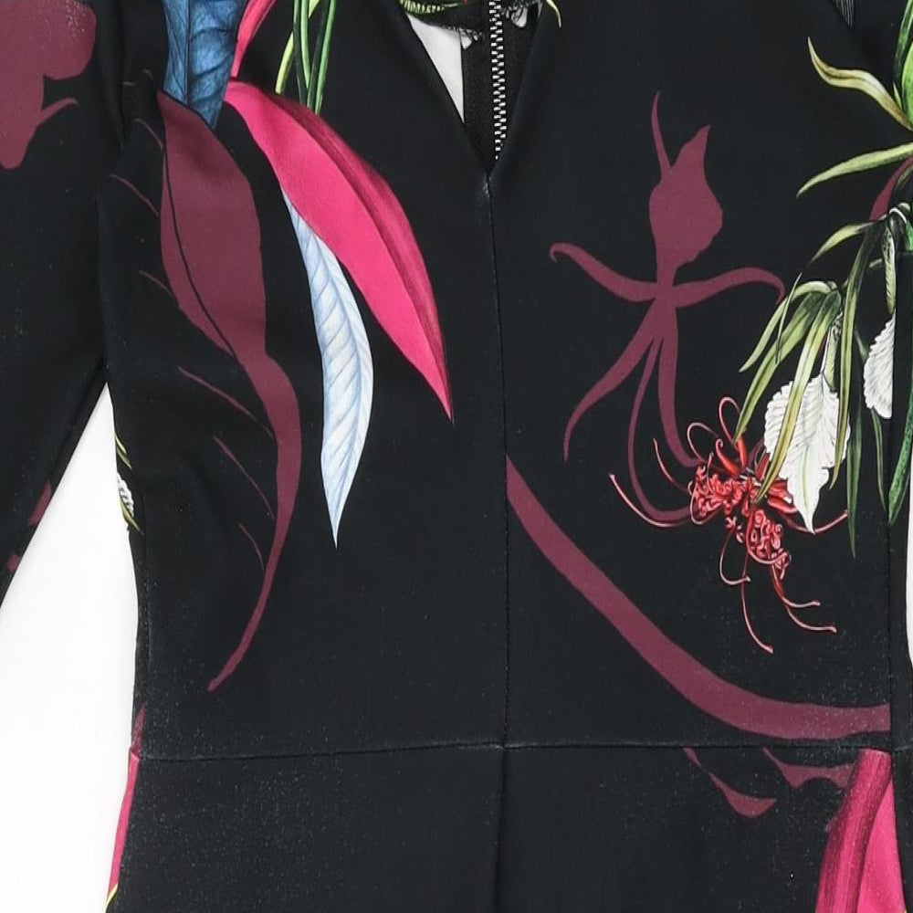 NEXT Womens Black Floral Polyester Bodycon Size 10 Round Neck Zip
