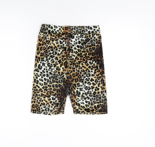 COLLUSION Womens Beige Animal Print Polyester Biker Shorts Size 8 L7.5 in Regular Pull On