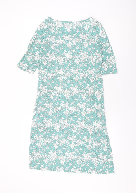 M&Co Womens Green Floral Cotton Shift Size 12 Round Neck Pullover