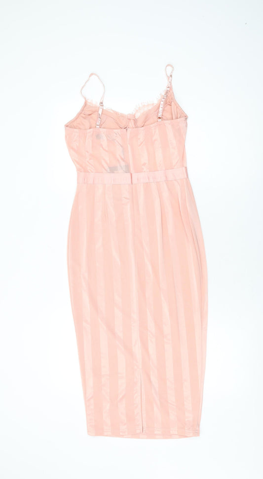 PRETTYLITTLETHING Womens Pink Polyester Bodycon Size 10 V-Neck Zip