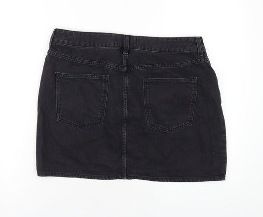 ASOS Womens Black Cotton A-Line Skirt Size 16 Zip