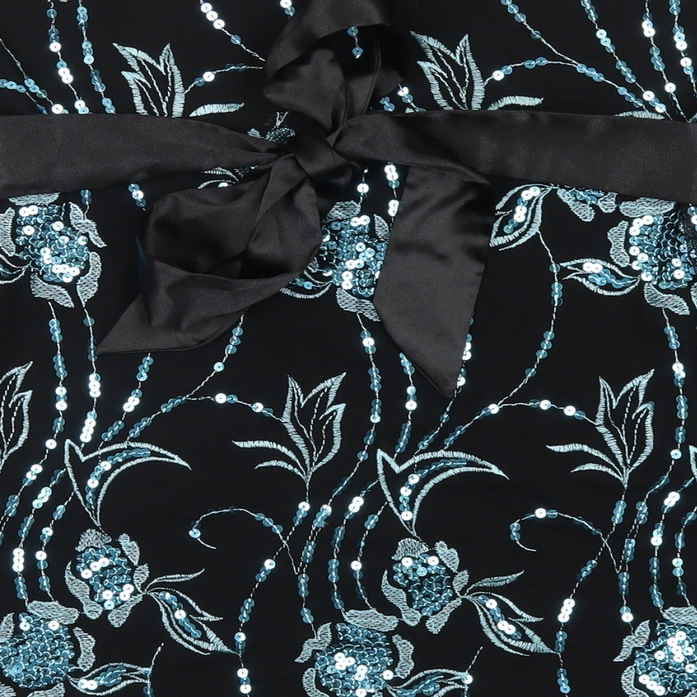 Quiz Womens Black Geometric Nylon Basic T-Shirt Size 14 Square Neck