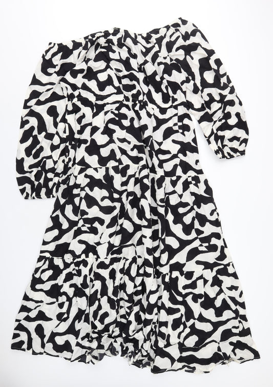 Marks and Spencer Womens Black Geometric Cotton A-Line Size 22 Off the Shoulder Pullover