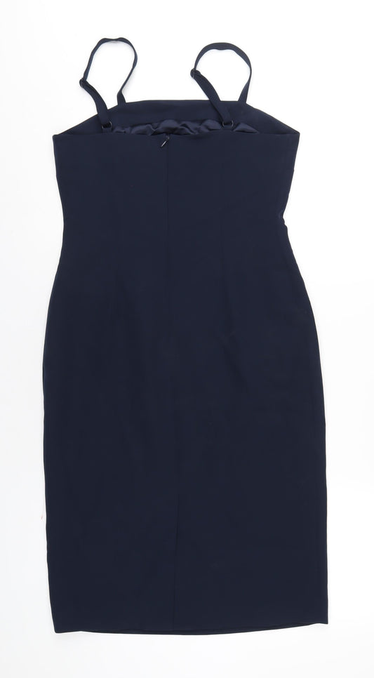 Monsoon Womens Blue Polyester Pencil Dress Size 10 Square Neck Zip