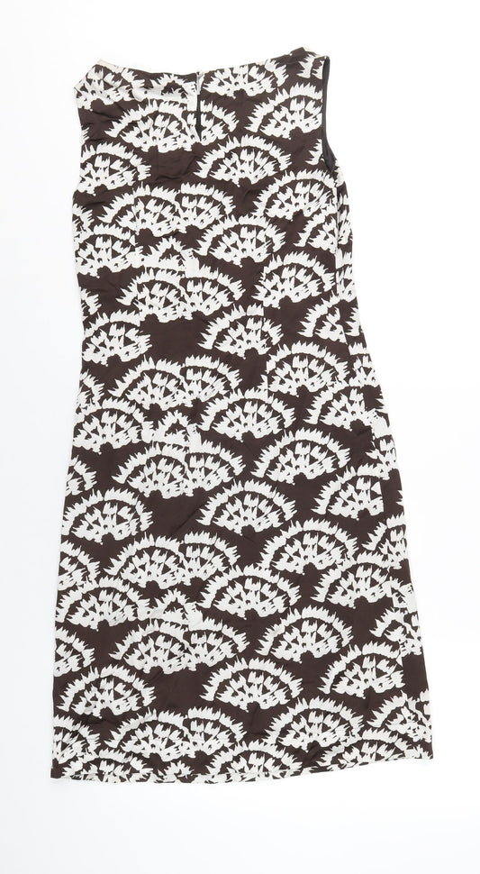 Monsoon Womens Brown Geometric Viscose A-Line Size 8 Round Neck Zip