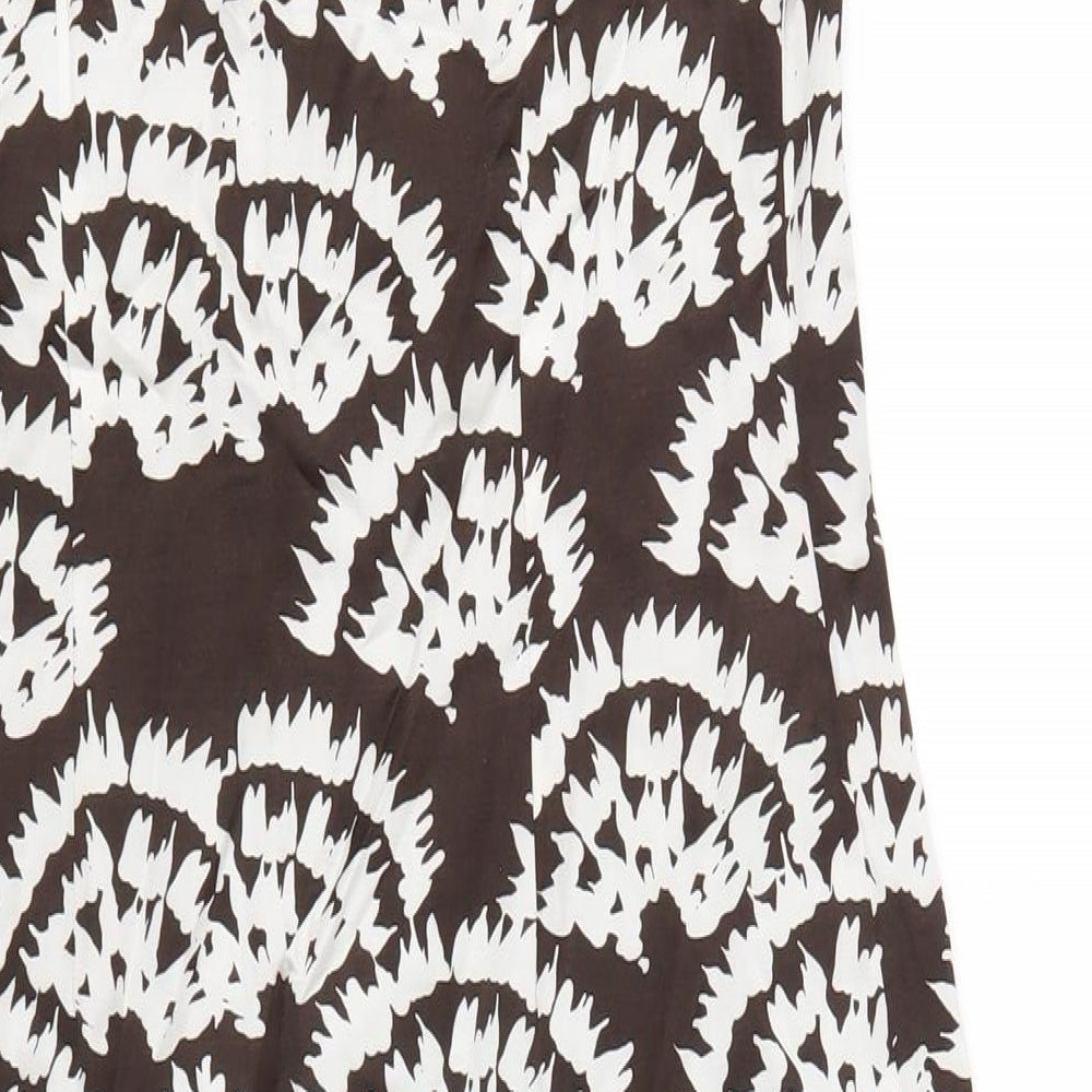 Monsoon Womens Brown Geometric Viscose A-Line Size 8 Round Neck Zip
