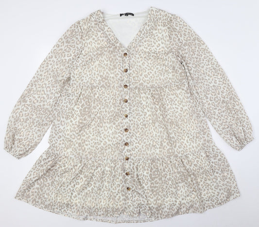 Additional front view of In The Style Women's Beige Animal Print Shift Dress