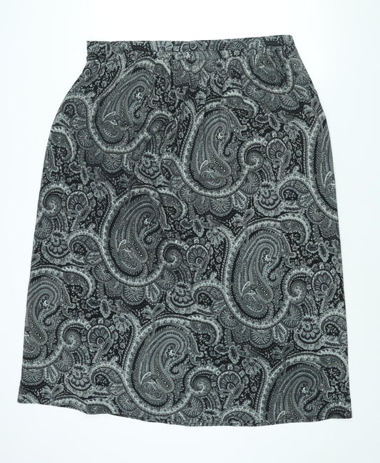 Venezia Jeans Womens Black Paisley Polyester A-Line Skirt Size 22