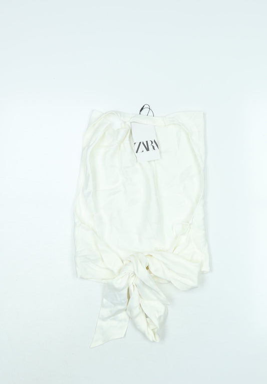 Zara Womens White Viscose Cropped Blouse Size S Halter - Open Back