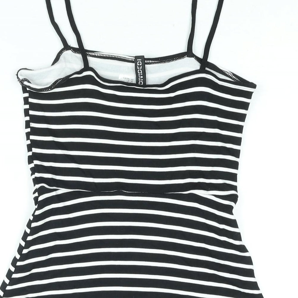 Divided by H&M Womens Black Striped Viscose A-Line Size 6 Square Neck Pullover
