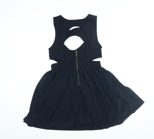 Dotti Womens Blue Polyester Fit & Flare Size S Round Neck Zip - Cut Out