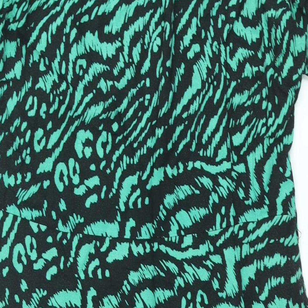 Dorothy Perkins Womens Green Animal Print Viscose Shirt Dress Size 14 Collared Button