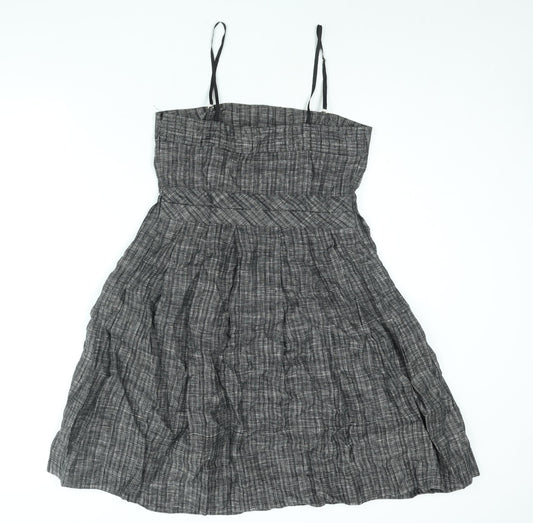 Jesire Womens Black Check Linen A-Line Size 8 Square Neck Zip