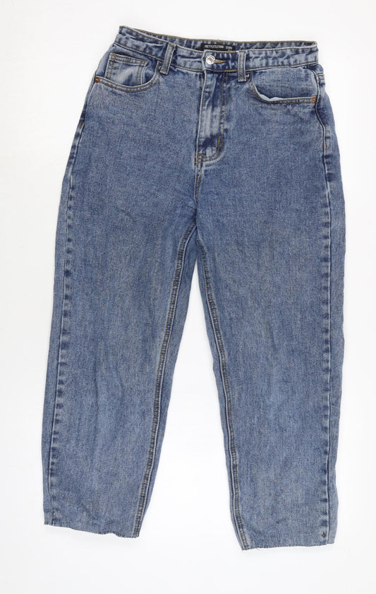 PRETTYLITTLETHING Womens Blue Cotton Mom Jeans Size 8 L24 in Regular Zip