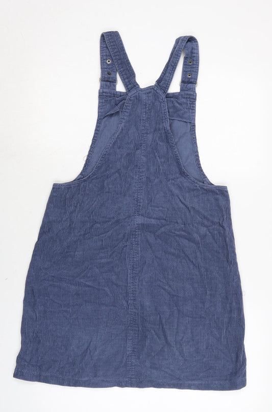 New Look Womens Blue Cotton Pinafore/Dungaree Dress Size 10 Square Neck Snap