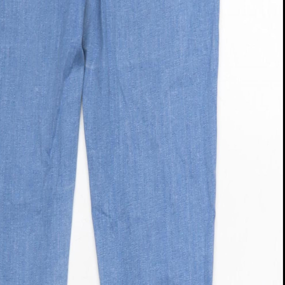 Brand and care label for Denim & Co. women’s blue cotton blend tapered jeans, size UK 26, in, 30-inch leg regular zip