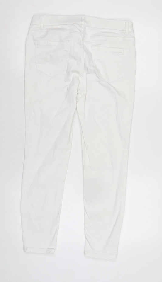 New Look Womens White Cotton Blend Mom Jeans Size 12 L25 in Regular Zip
