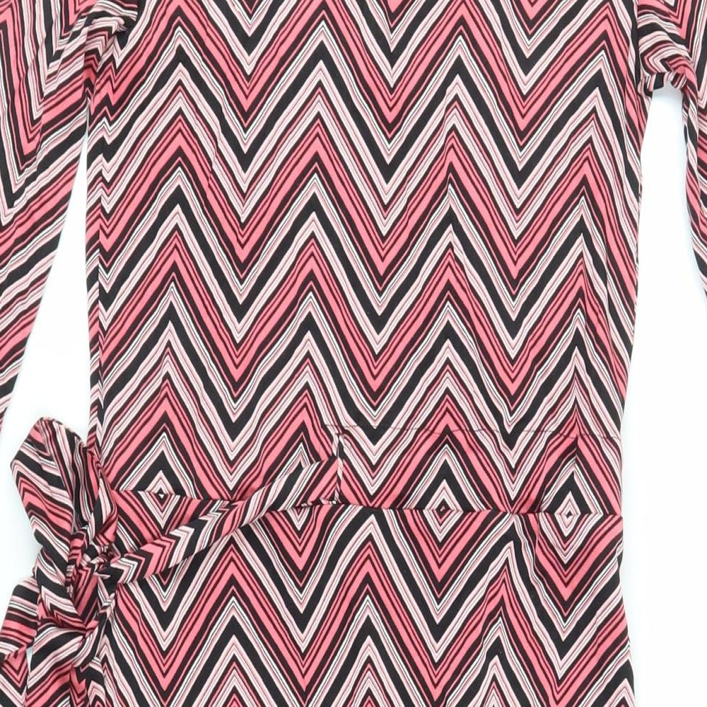 PURE Collection Womens Pink Geometric Silk Wrap Dress Size 8 V-Neck Tie