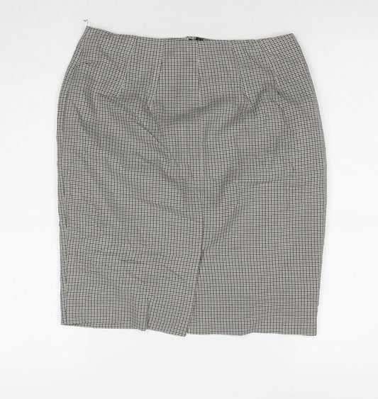 Marks and Spencer Womens Beige Check Polyester A-Line Skirt Size 10 Zip