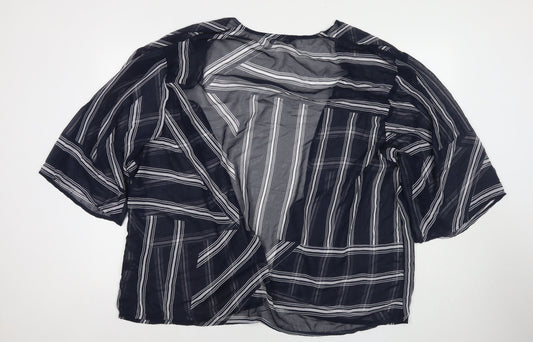 Capsule Womens Blue Striped Polyester Kimono T-Shirt Size 24 V-Neck - Beach Cover-Up