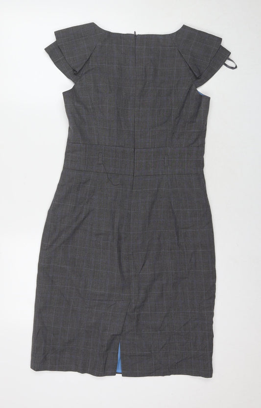 Et Vous Womens Grey Check Polyester A-Line Size 10 Boat Neck Zip