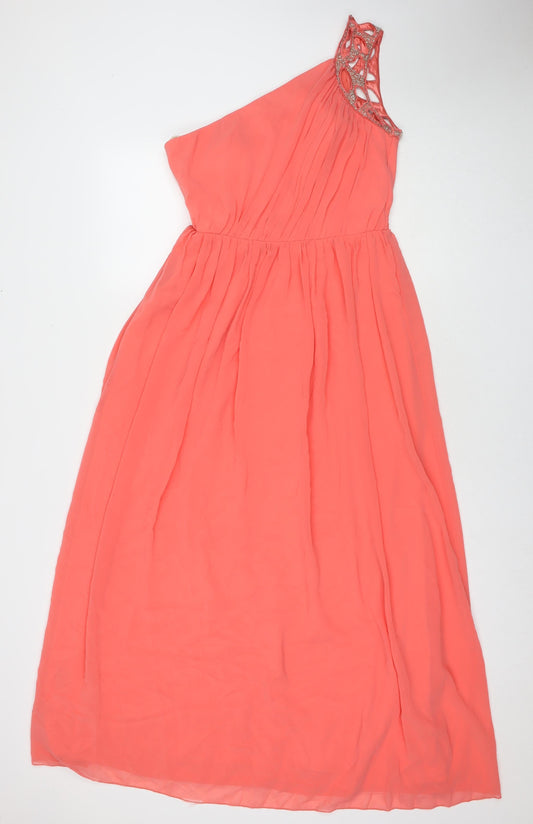 Little Mistress Womens Pink Polyester Ball Gown Size 12 Off the Shoulder Pullover - Embellishment Detail