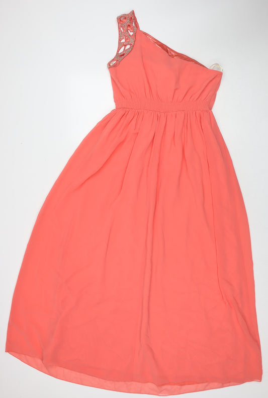 Little Mistress Womens Pink Polyester Ball Gown Size 12 Off the Shoulder Pullover - Embellishment Detail