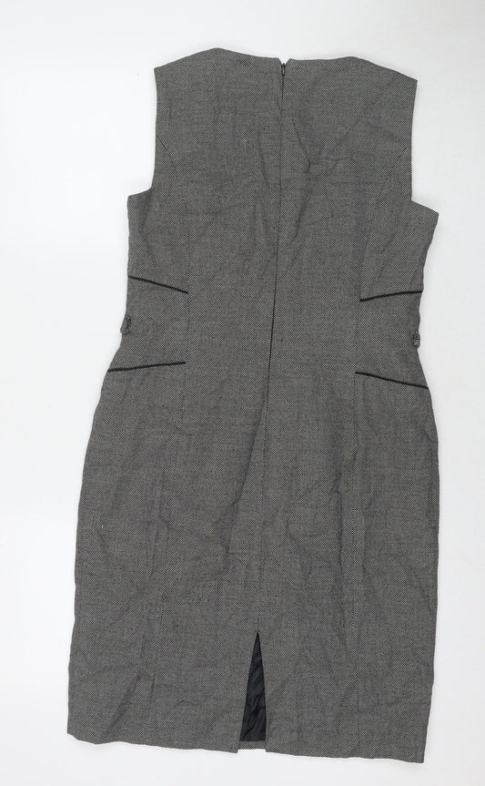 Debenhams Womens Grey Geometric Polyester A-Line Size 12 Round Neck Zip