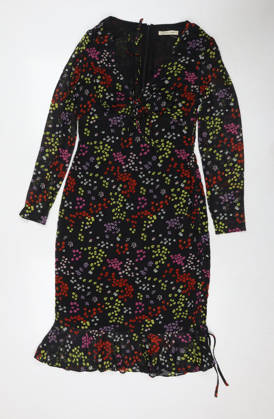 The East Order Womens Black Floral Polyester Maxi Size S V-Neck Pullover