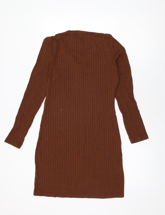 Miss Selfridge Womens Brown Polyester Shift Size 14 V-Neck Pullover