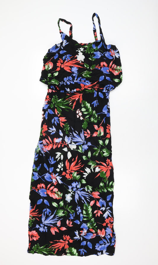 Capsule Womens Black Floral Viscose Maxi Size 14 Round Neck Pullover