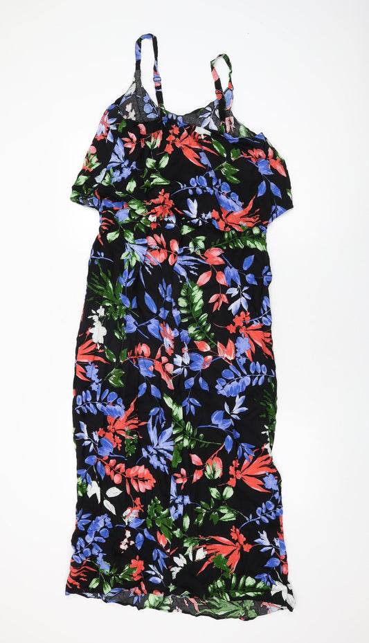 Capsule Womens Black Floral Viscose Maxi Size 14 Round Neck Pullover