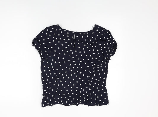 M&Co Womens Blue Polka Dot Viscose Basic T-Shirt Size 14 Round Neck