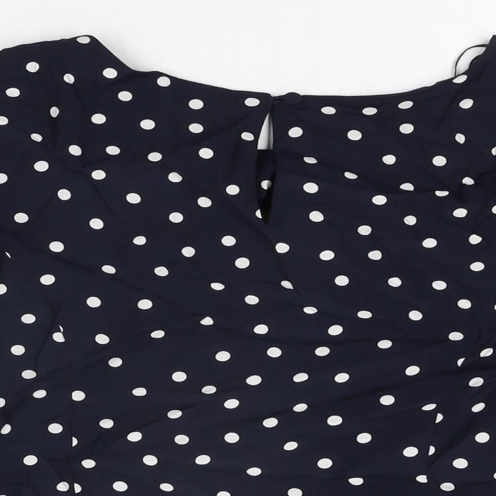 M&Co Womens Blue Polka Dot Viscose Basic T-Shirt Size 14 Round Neck