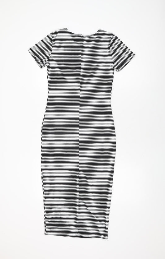 I SAW IT FIRST Womens White Striped Polyester Bodycon Size 8 Round Neck Pullover
