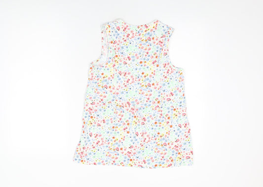 M&Co Womens White Floral Cotton Basic T-Shirt Size 12 V-Neck