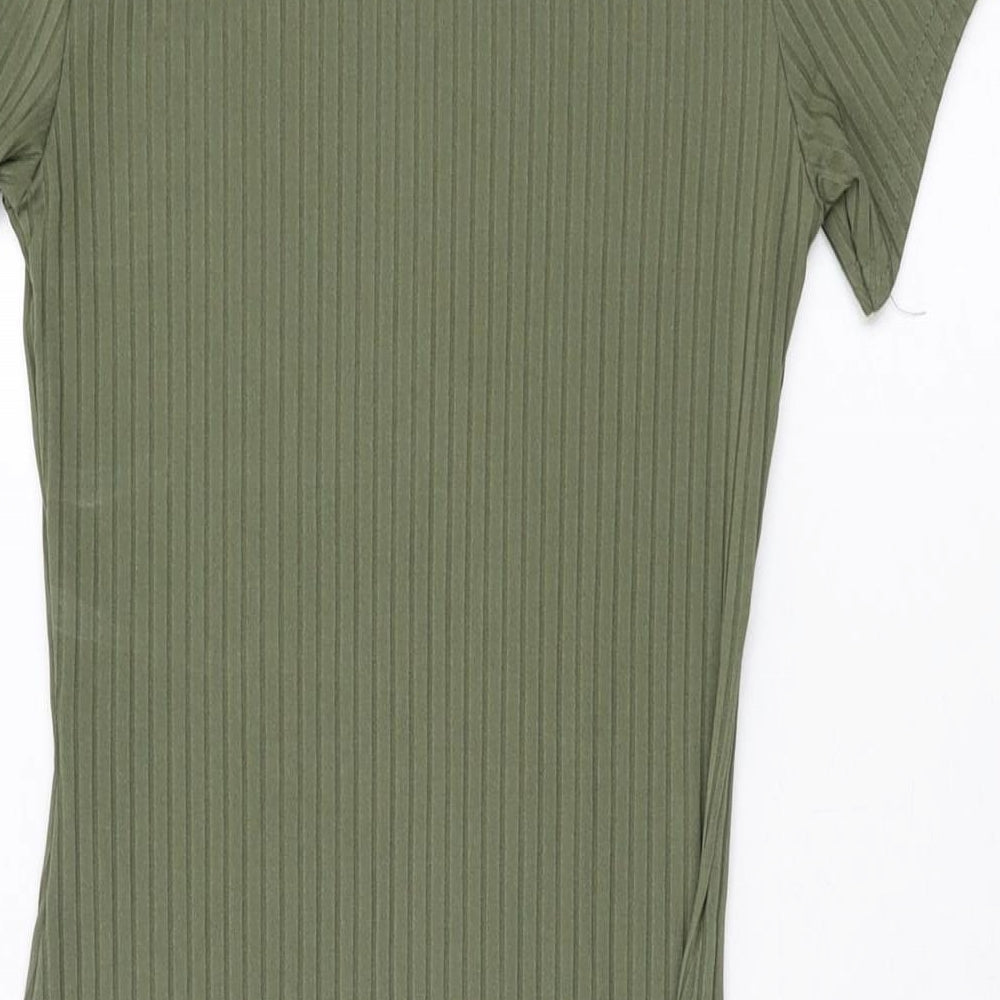 Boohoo Womens Green Polyester Bodycon Size 10 Round Neck Pullover