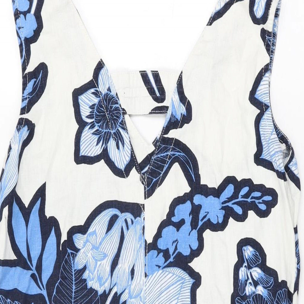 NEXT Womens White Floral Linen Shift Size 6 V-Neck Pullover