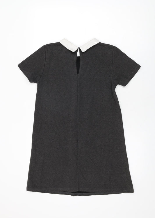Mango Womens Grey Floral Polyester Shift Size XS Collared Button