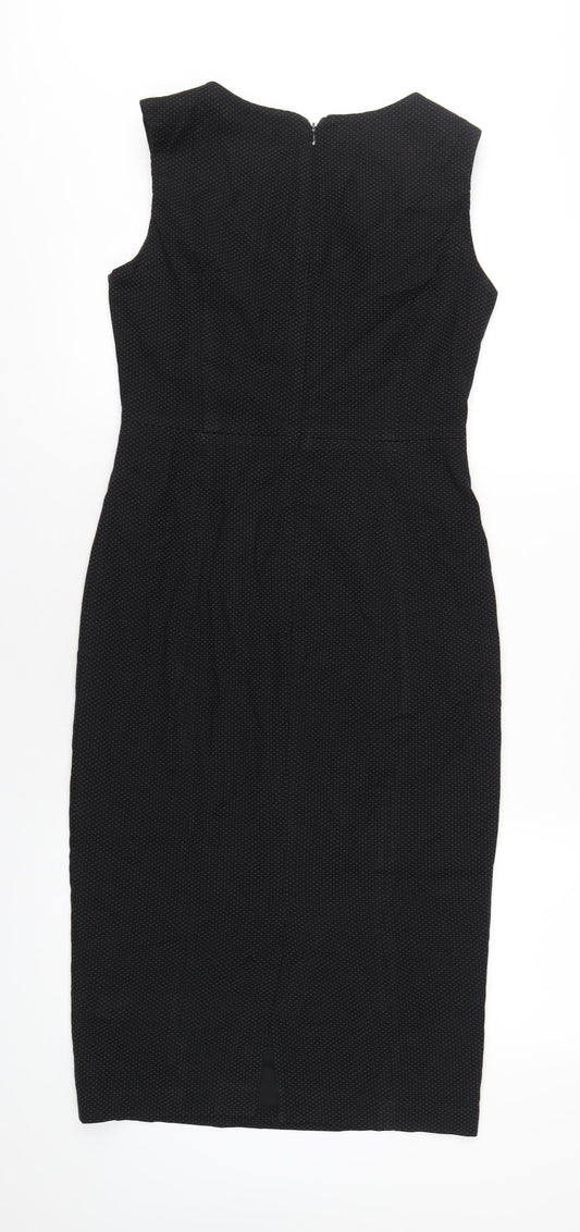 NEXT Womens Black Polka Dot Polyester Pencil Dress Size 8 Round Neck Zip