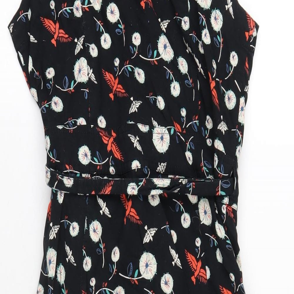 Mela London Womens Black Geometric Cotton Wrap Dress Size 10 V-Neck Tie